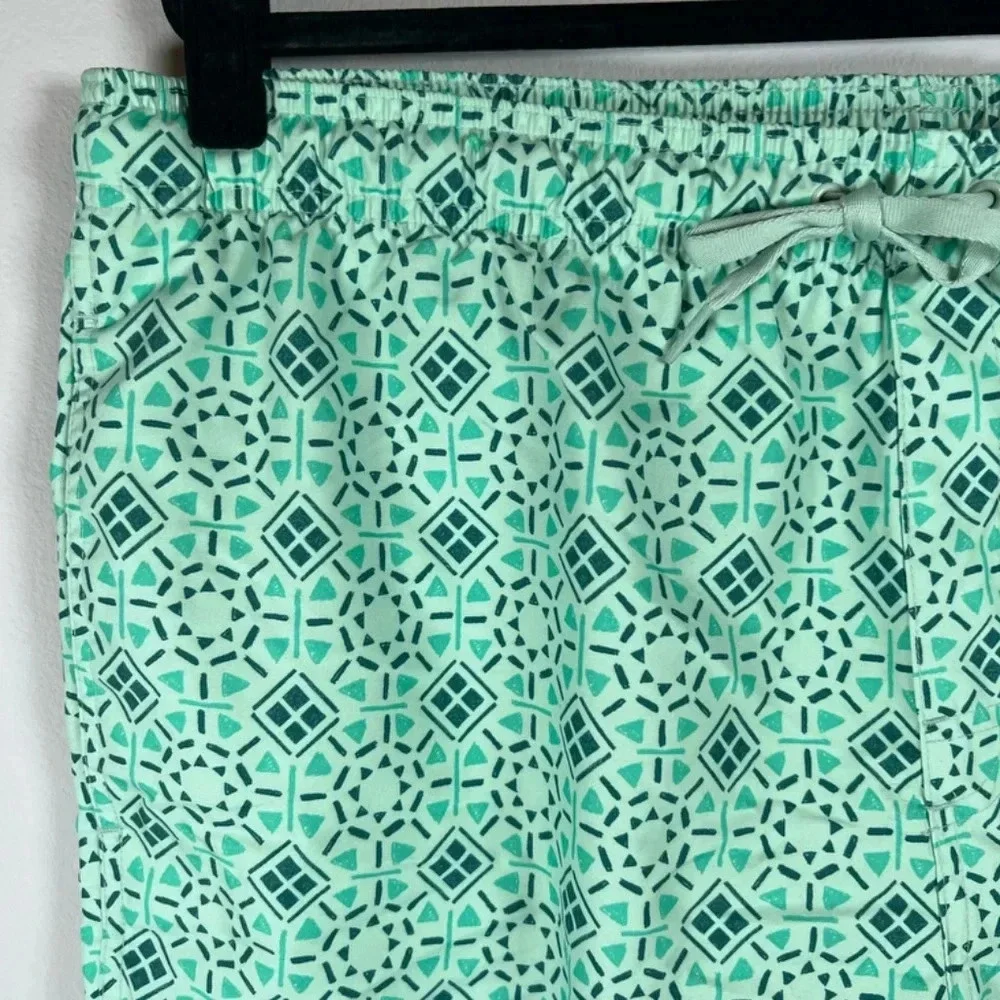 Old Navy Swim Shorts Aqua Green Geometric Print Brief Lined Trunks Summer NEW XL